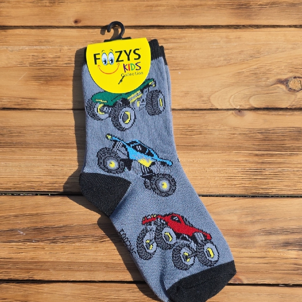 NWT Foozys Kids Monster Truck Socks - Gray and Black - Unisex